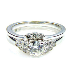 .90ct Antique Style Engagement Ring Set 14KT White Gold