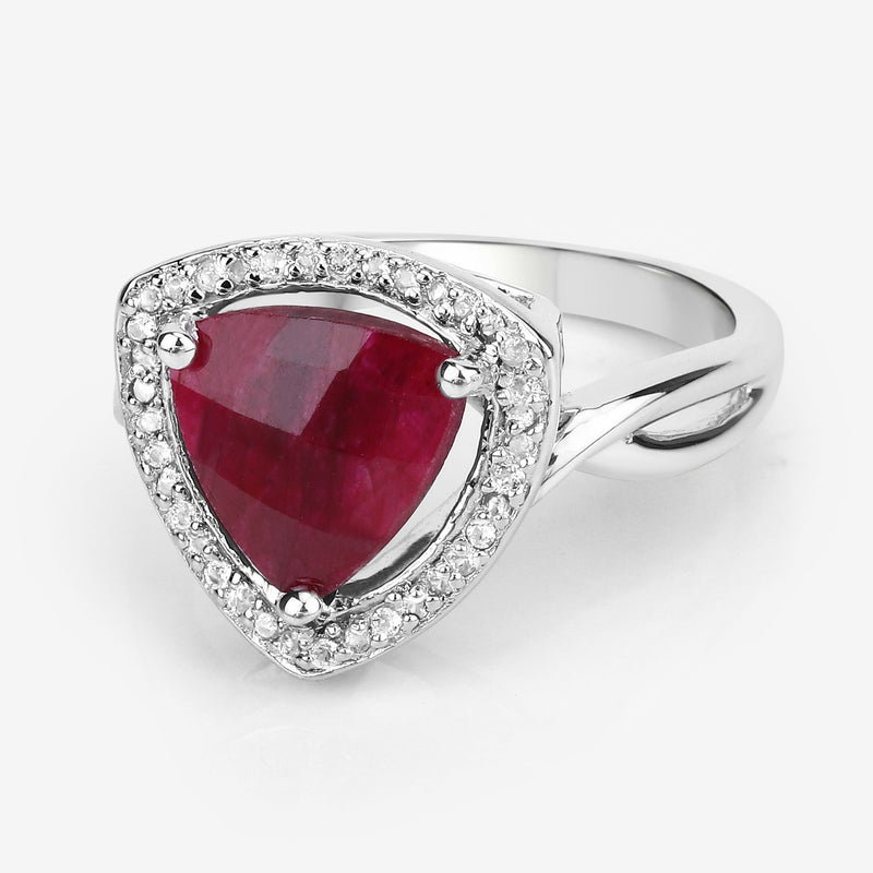 3.25 Carat Dyed Ruby and White Topaz .925 Sterling Silver Ring