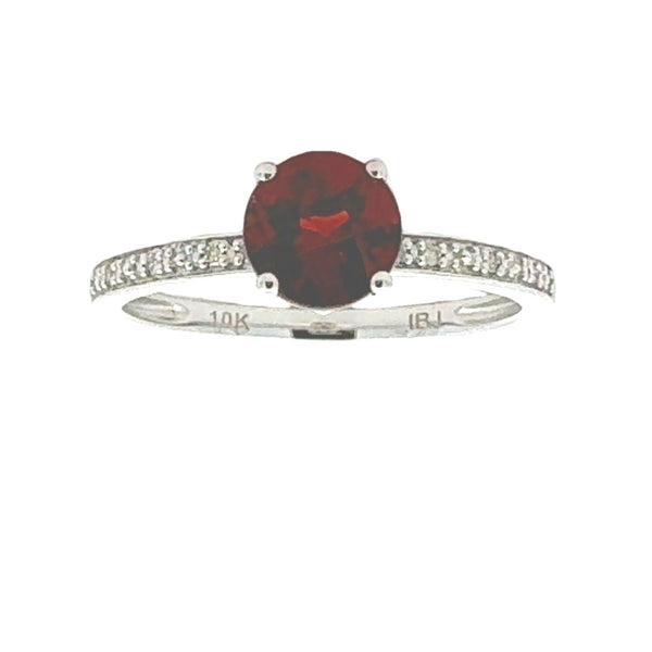 Genuine 1.21ct Garnet Diamond Ring 10KT White Gold