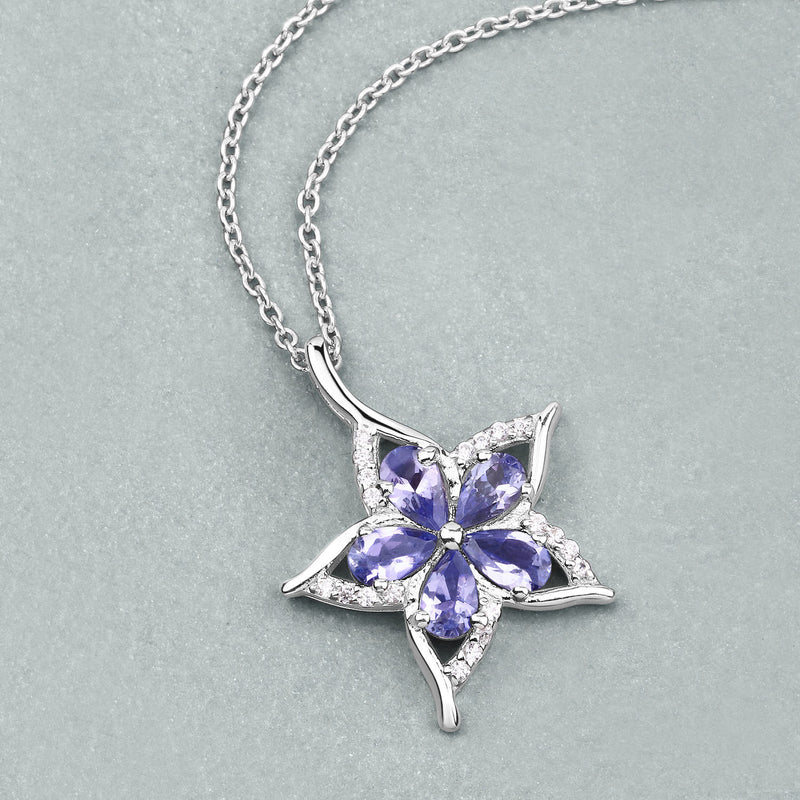 1.17 Carat Genuine Tanzanite and White Zircon .925 Sterling Silver Pendant