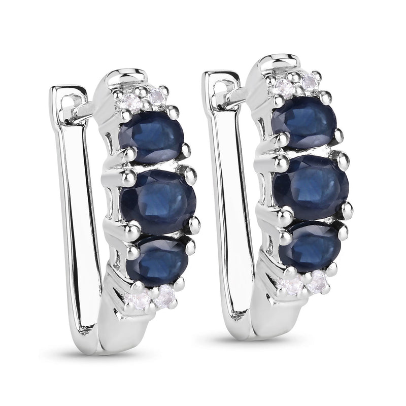 1.66 Carat Genuine Blue Sapphire and White Topaz .925 Sterling Silver Earrings