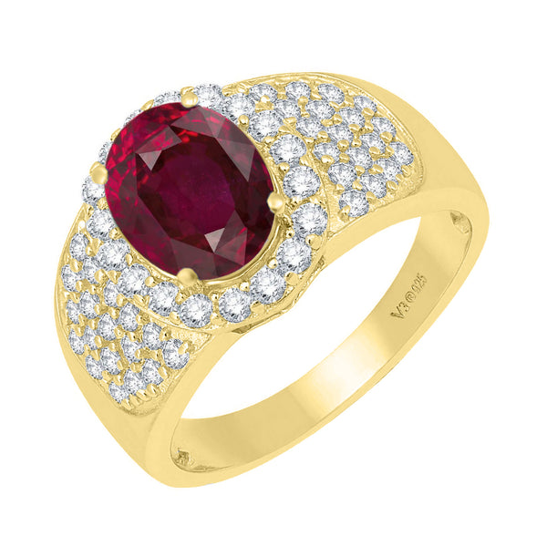 V3 Jewelry 18K Gold Plated Ruby & White Topaz Halo Oval Ring