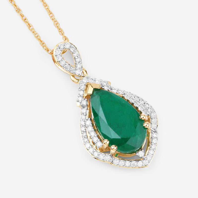 IGI Certified 2.64 Carat Genuine Zambian Emerald and White Diamond 14K Yellow Gold Pendant