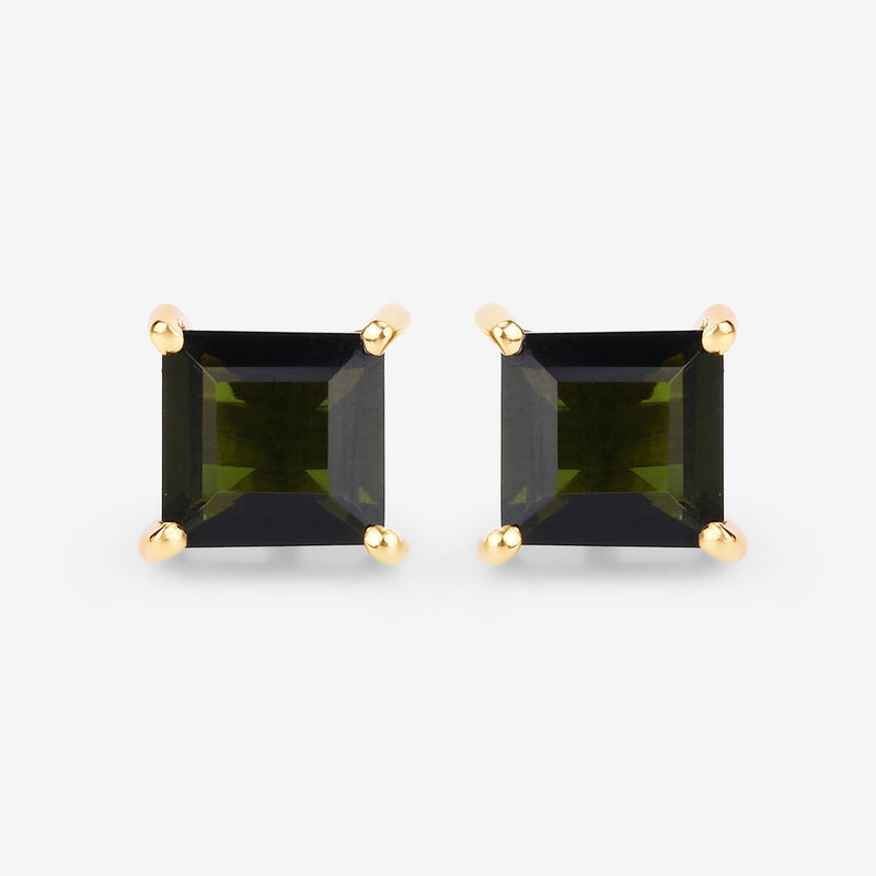 1.48 Carat Genuine Green Tourmaline 14K Yellow Gold Earrings