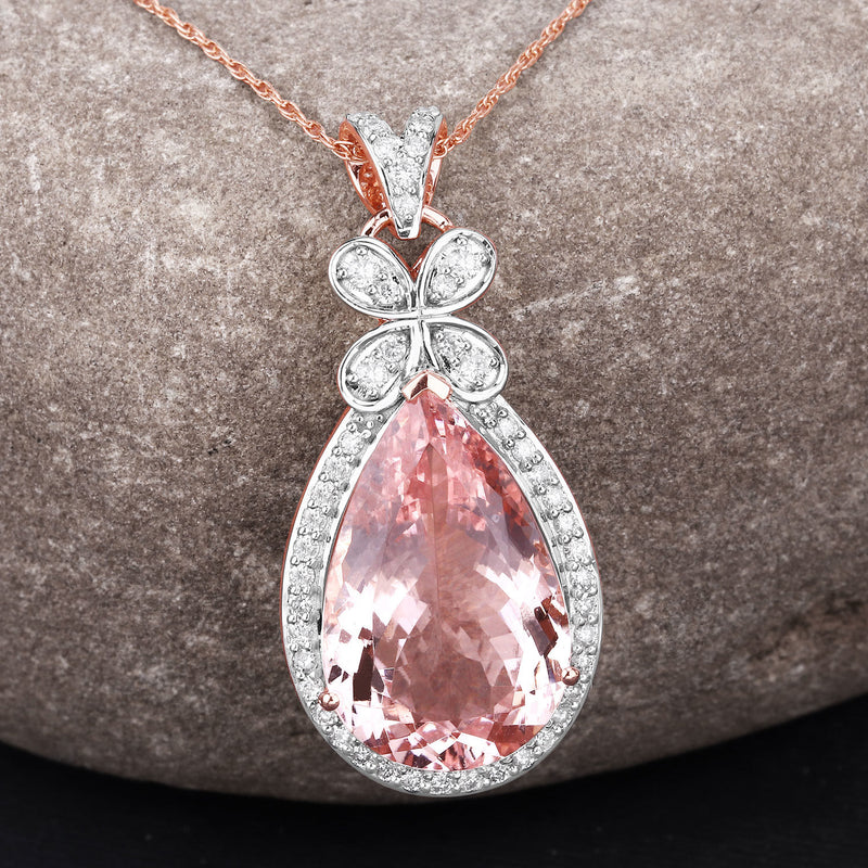 8.14 Carat Genuine Morganite and White Diamond 14K Rose Gold Pendant