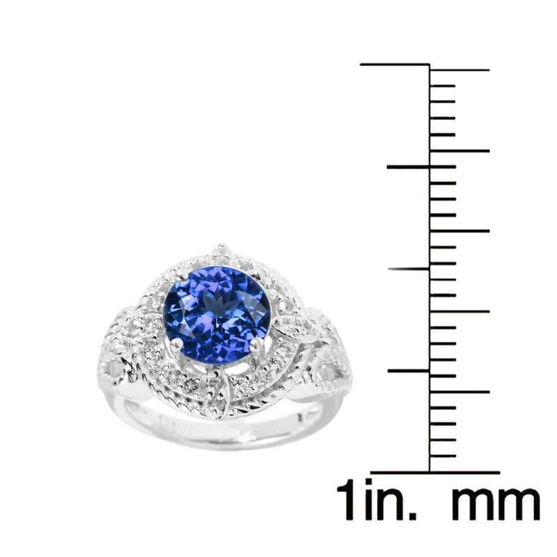 V3 Jewelry Natural Tanzanite and White Topaz Halo Ring