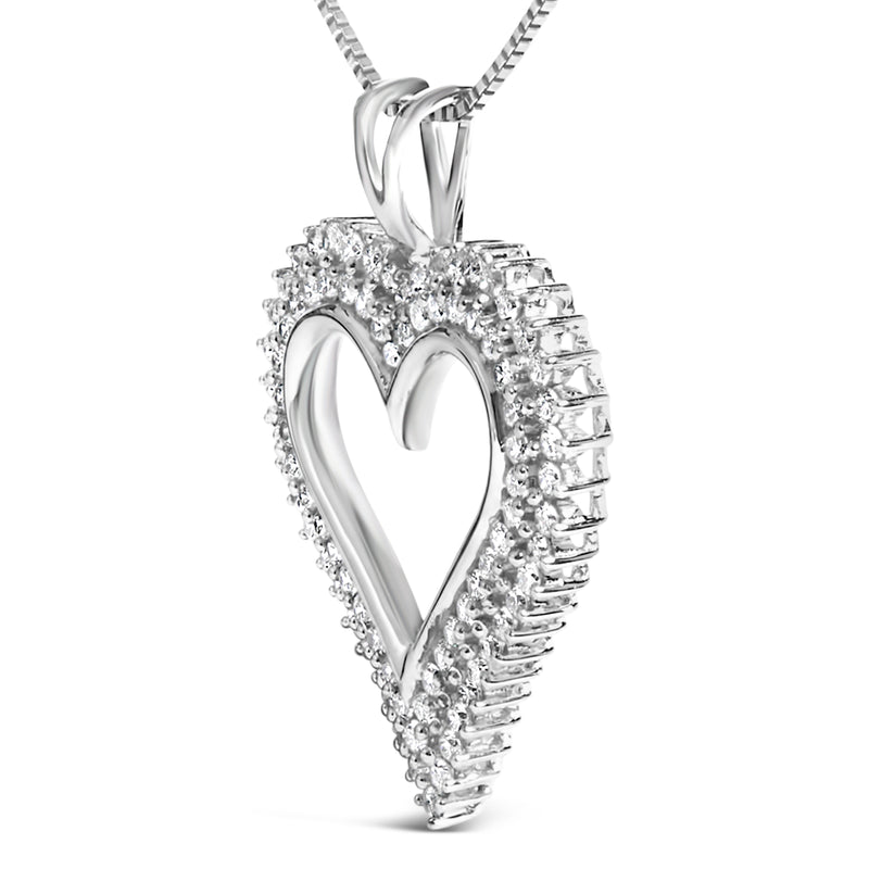 .925 Sterling Silver 1.00 Cttw Lab-Grown Diamond Open Heart Pendant Necklace (F-G Color, VS1-VS2 Clarity) - 18" Inches