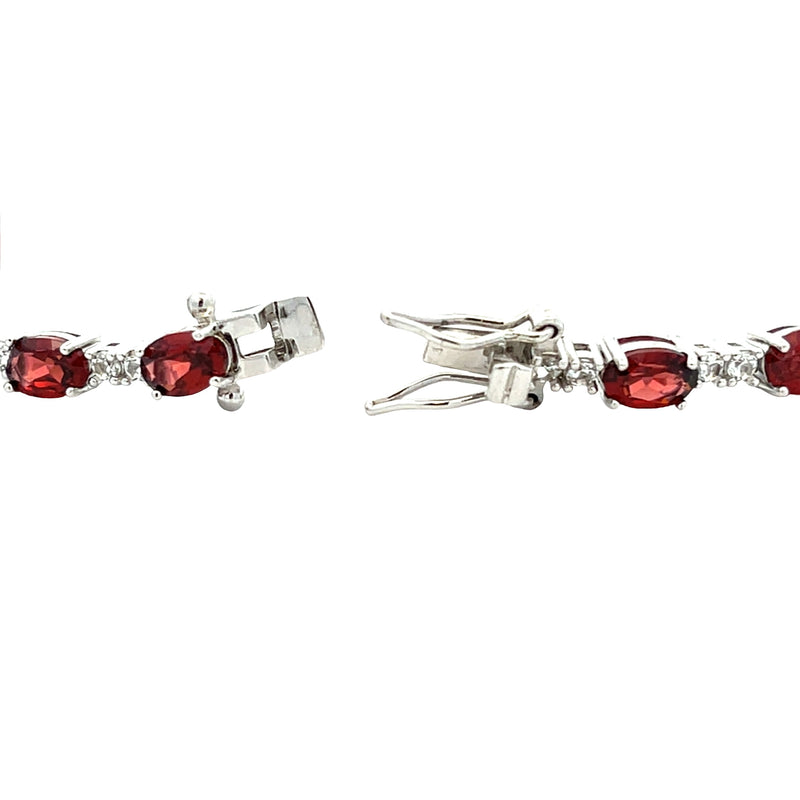 Garnet Created Sapphire Tennis Bracelet Sterling Silver