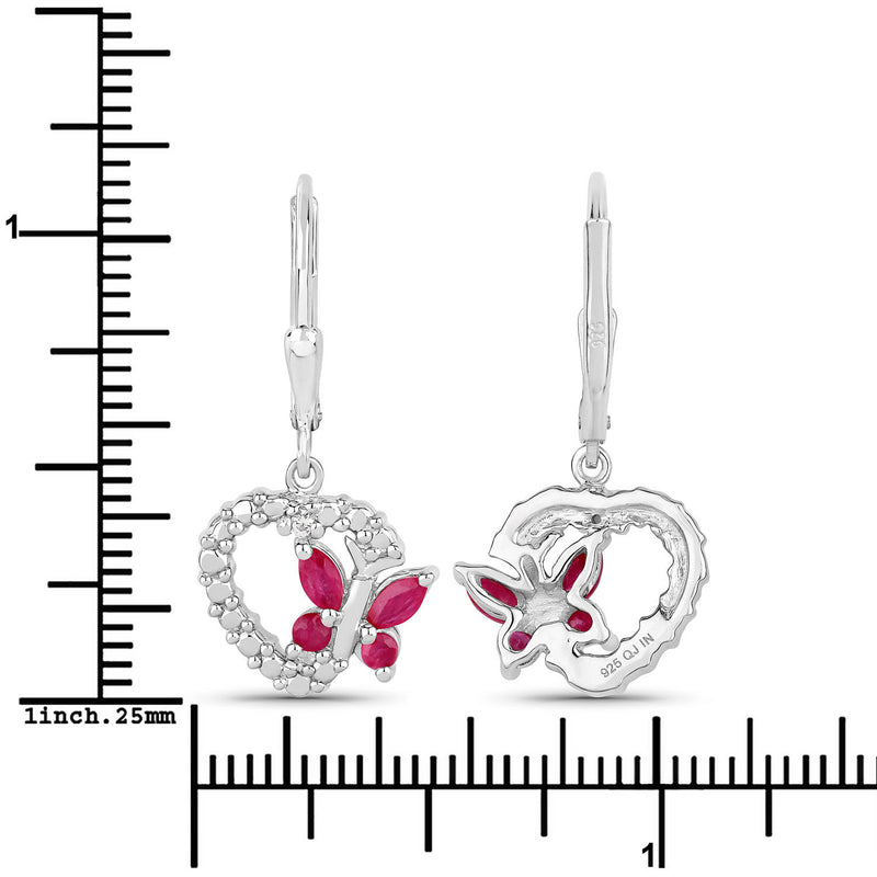 0.59 Carat Genuine Ruby and Created White Sapphire .925 Sterling Silver Earrings