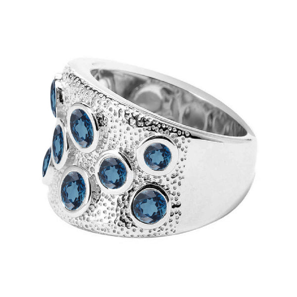 V3 Jewelry Natural London Blue Topaz & Sterling Silver Band Ring