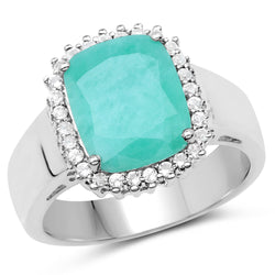 3.78 Carat Genuine Emerald and White Topaz .925 Sterling Silver Ring