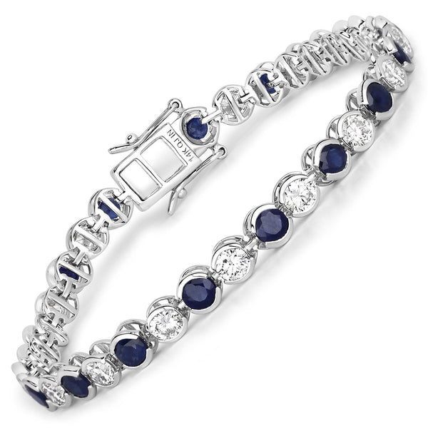 8.84 Carat Genuine Blue Sapphire and Lab Grown Diamond 14K White Gold Bracelet