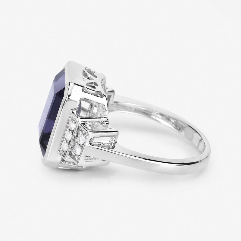 4.27 Carat Genuine Iolite and White Diamond 14K White Gold Ring