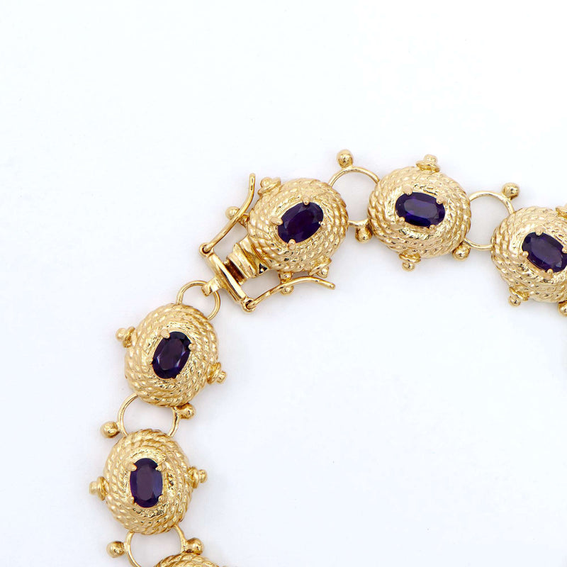 5.05 ctw Amethyst Antique Style 18K Gold Designer Bracelet 8 in