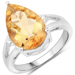 5.21 Carat Genuine Citrine and White Diamond .925 Sterling Silver Ring