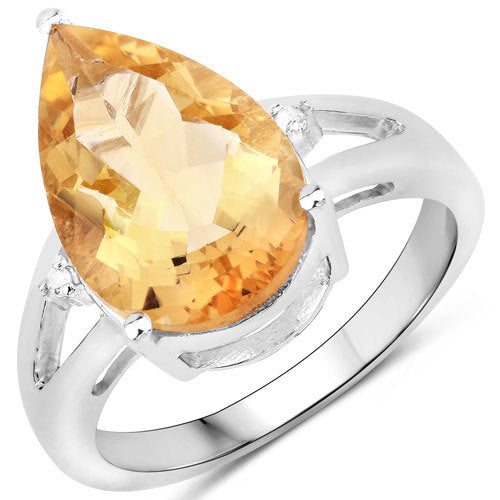 5.21 Carat Genuine Citrine and White Diamond .925 Sterling Silver Ring