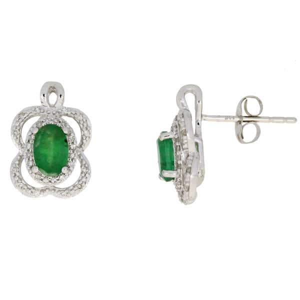 Natural 1.22ct Emerald Diamond Earrings 14KT White Gold