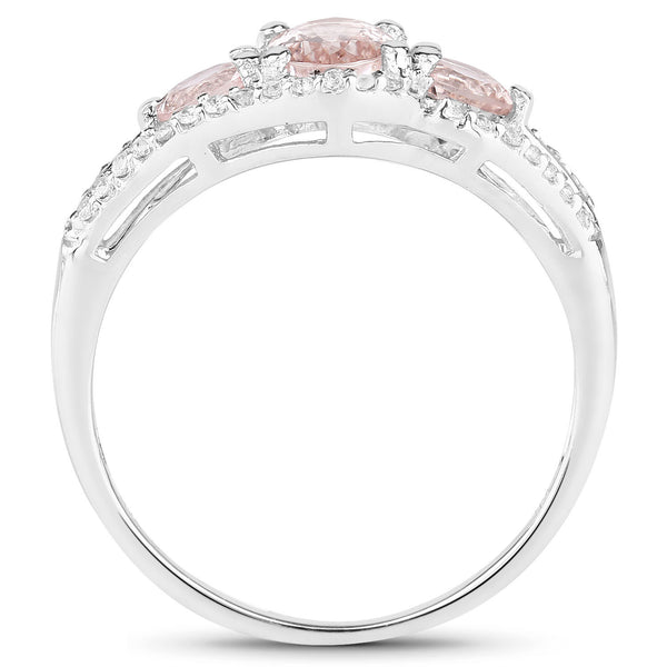 1.34 Carat Genuine Morganite and White Topaz .925 Sterling Silver Ring
