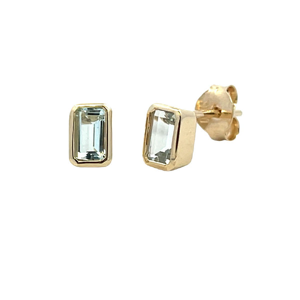 Natural .55ct Aquamarine Stud Earrings 10KT Yellow Gold