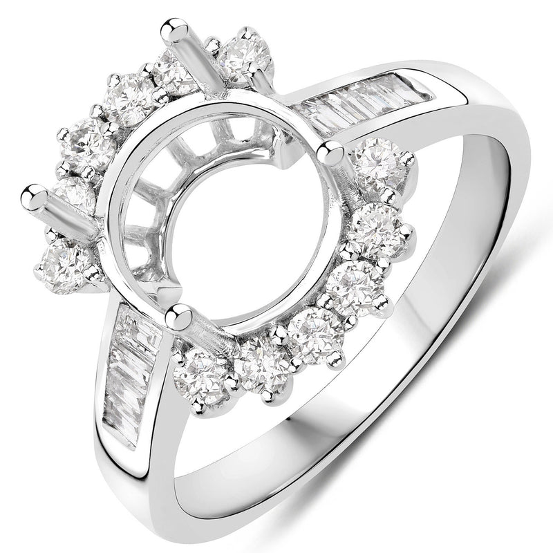 0.58 Carat Genuine White Diamond 14K White Gold Semi Mount Ring - holds 9.00mm Round Gemstone