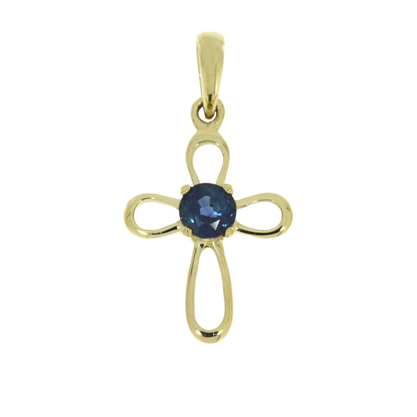 .04ct Sapphire Cross Religious Pendant 10KT Yellow Gold