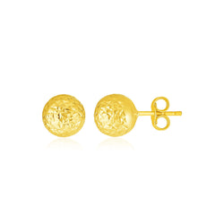 14k Yellow Gold Ball Earrings with Crystal Cut Texture