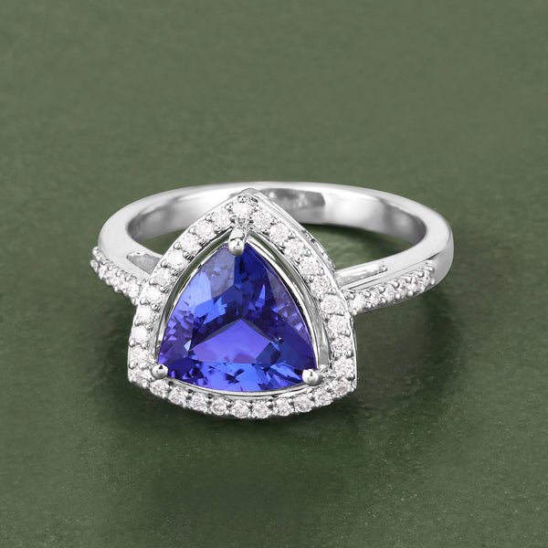 2.61 Carat Genuine Tanzanite and White Diamond 14K White Gold Ring