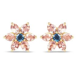 2.08 Carat Genuine Morganite and London Blue Topaz 10K Yellow Gold Earrings