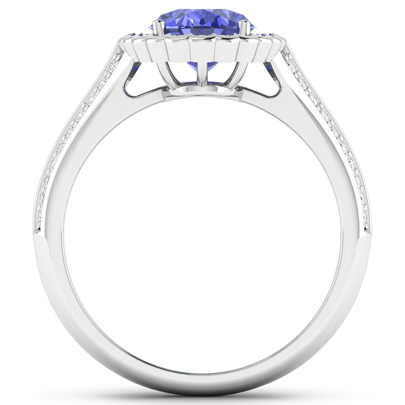 2.02 Carat Genuine Tanzanite and White Diamond 14K White Gold Ring