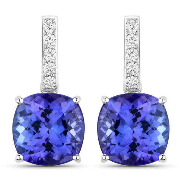 5.64 Carat Genuine Tanzanite and White Diamond 14K White Gold Earrings