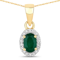 0.81 Carat Genuine Zambian Emerald and White Diamond 14K Yellow Gold Pendant