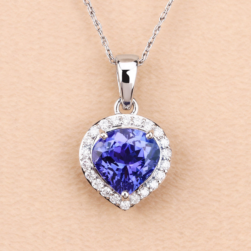 2.32 Carat Genuine Tanzanite and White Diamond 14K White Gold Pendant