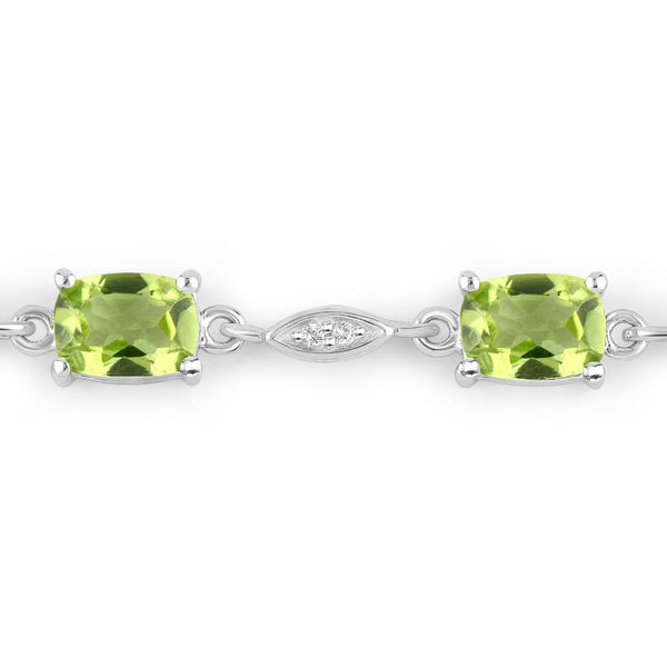 6.21 Carat Genuine Peridot and White Topaz .925 Sterling Silver Bracelet