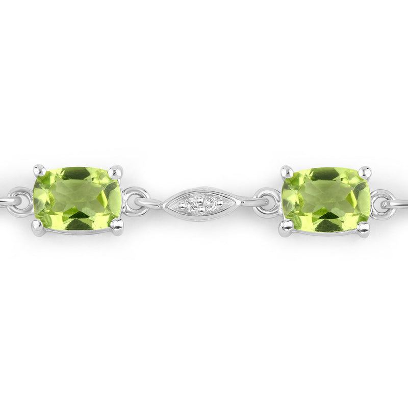 6.21 Carat Genuine Peridot and White Topaz .925 Sterling Silver Bracelet