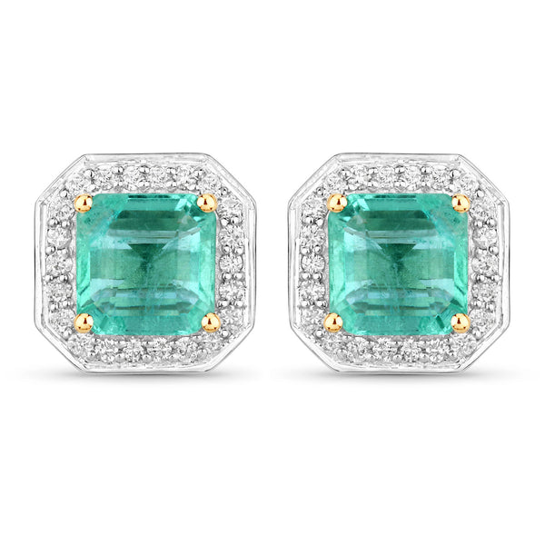 1.90 Carat Genuine Emerald and White Diamond 14K Yellow Gold Earrings