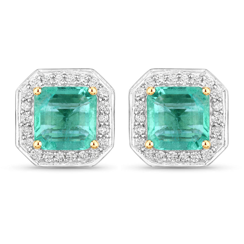 1.90 Carat Genuine Emerald and White Diamond 14K Yellow Gold Earrings