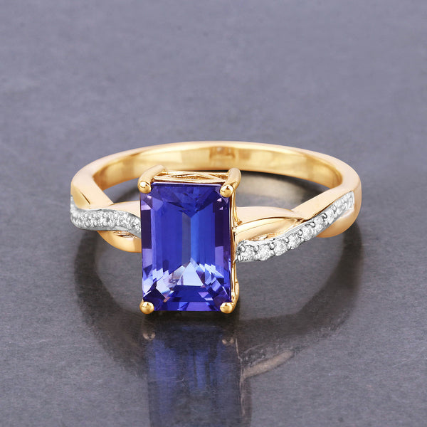 2.27 Carat Genuine Tanzanite and White Diamond 14K Yellow Gold Ring