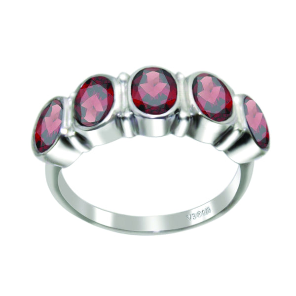 Sterling Silver with Natural Garnet Five Stone Ring