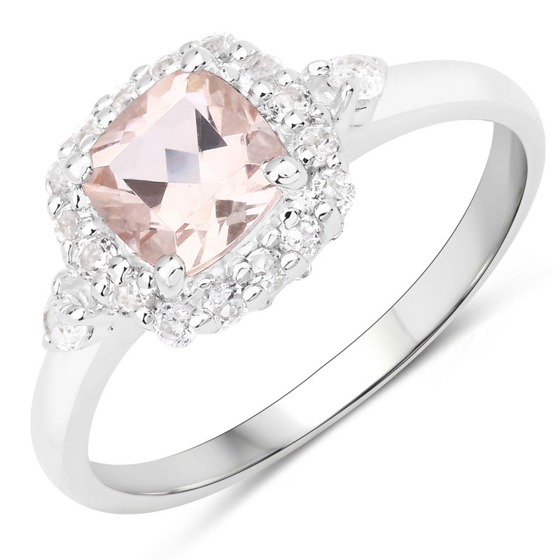 1.17 Carat Genuine Morganite and White Zircon .925 Sterling Silver Ring