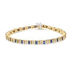 14K Yellow Gold 1.00 Cttw Diamond and Alternating Blue Sapphire Link Bracelet (H-I Color, SI1-SI2 Clarity) - 7" Inches