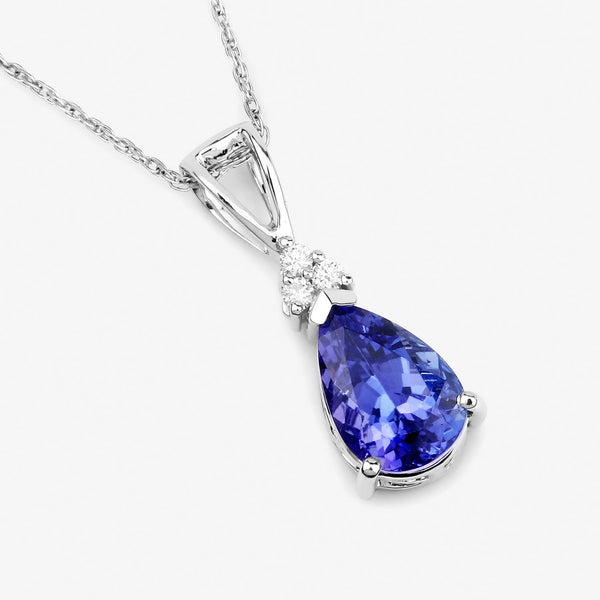 1.64 Carat Genuine Tanzanite and White Diamond 14K White Gold Pendant