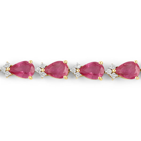 9.33 Carat Genuine Ruby and White Diamond 14K Yellow Gold Bracelet