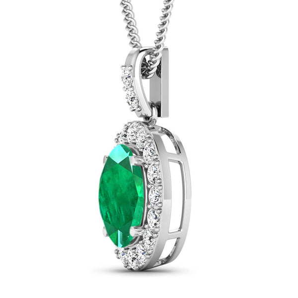 2.57 Carat Genuine Zambian Emerald and White Diamond 14K White Gold Pendant