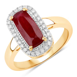 2.30 Carat Genuine Ruby and White Diamond 14K Yellow Gold Ring