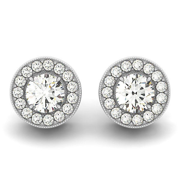 14k White Gold Round Diamond Halo Milgrain Border Earrings (3/4 cttw)