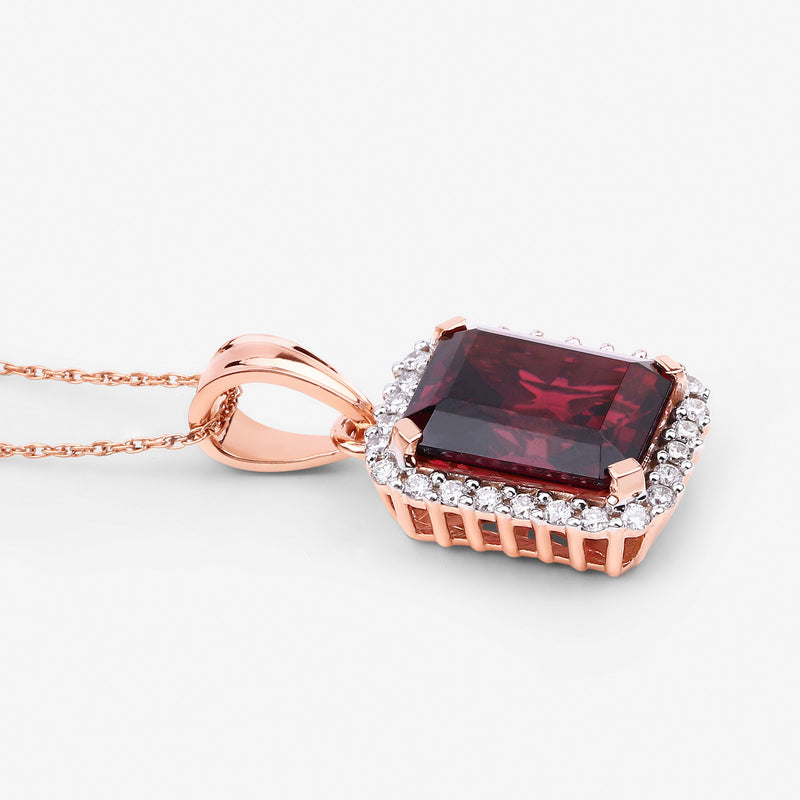 8.13 Carat Genuine Rhodolite and White Diamond 14K Rose Gold Pendant