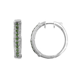 Sterling Silver with 1.00 CTTW Genuine Green Diamond Hoop Earring