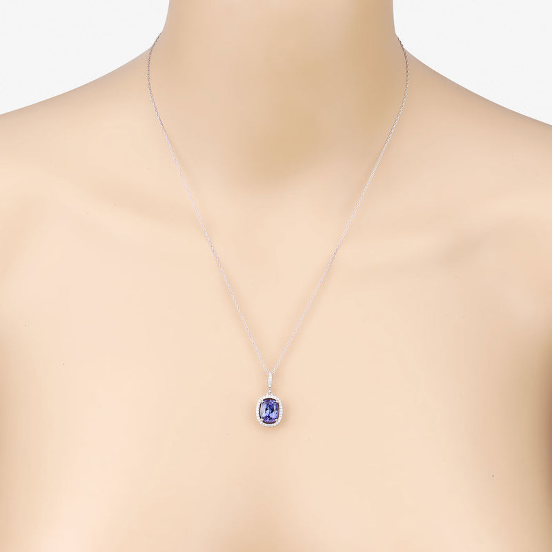 2.37 Carat Genuine Tanzanite and White Diamond 14K White Gold Pendant