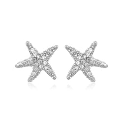 Sterling Silver Petite Starfish Earrings with Cubic Zirconias