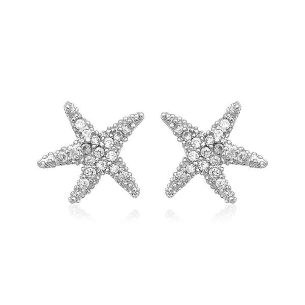 Sterling Silver Petite Starfish Earrings with Cubic Zirconias